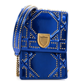 CHRISTIAN DIOR Metallic Calfskin Studded Vertical Diorama Blue