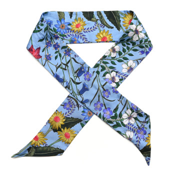 GUCCI Silk Twill Newflora Neck Bow Scarf Bluette