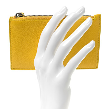 BALENCIAGA Grained Calfskin Logo Large Cash Long Coin Card Holder Yellow White