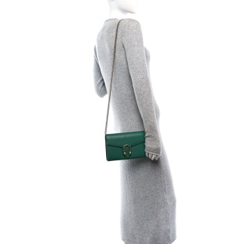 GUCCI Calfskin Mini Dionysus Chain Wallet Emerald