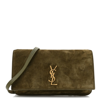 SAINT LAURENT Suede Monogram Phone Holder Crossbody Loden Green SAINT LAURENT Suede Monogram Phone Holder Crossbody Loden Green