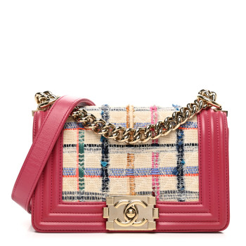 CHANEL Lambskin Tweed Quilted Small Boy Flap Dark Pink CHANEL Lambskin Tweed Quilted Small Boy Flap Dark Pink