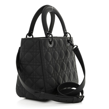 CHRISTIAN DIOR Ultra Matte Calfskin Cannage Medium Lady Dior Black