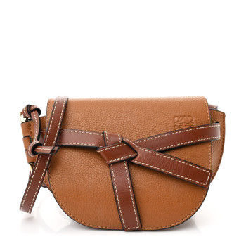 LOEWE Grained Calfskin Mini Gate Crossbody Bag Caramel Pecan