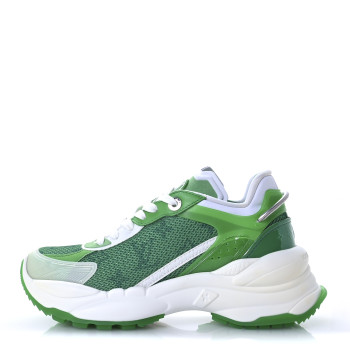 LOUIS VUITTON Monogram Calfskin Run 55 Sneakers 36 White Green