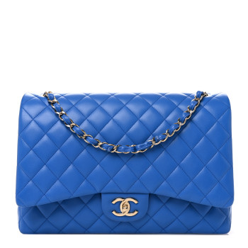 CHANEL Lambskin Quilted Maxi Double Flap Blue