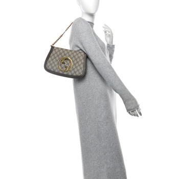GUCCI GG Supreme Monogram Textured Dollar Calfskin Blondie Chain Shoulder Flap Bag Beige Ebony New Acero