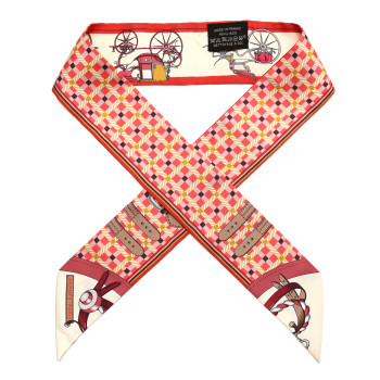 HERMES Silk Les Voitures Nouvelle Twilly Grenadine Vanille Beige