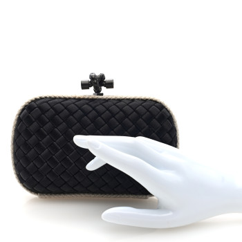 BOTTEGA VENETA Intrecciato Silk Raffia Knot Clutch Black