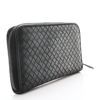 BOTTEGA VENETA Nappa Intrecciato Dot Zip Around Wallet Black Grey