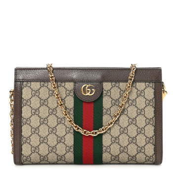 GUCCI GG Supreme Monogram Web Small Ophidia Chain Shoulder Bag Brown