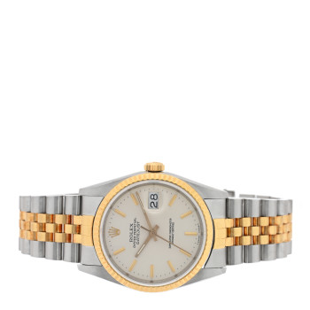 ROLEX Stainless Steel 18K Yellow Gold 36mm Oyster Perpetual Datejust Watch Silver 16233