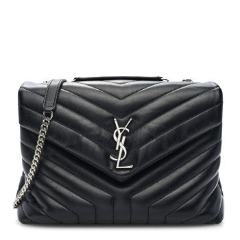 SAINT LAURENT Calfskin Y Quilted Monogram Medium Loulou Chain Satchel Black