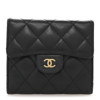 CHANEL Caviar Quilted Compact Flap Wallet Black
