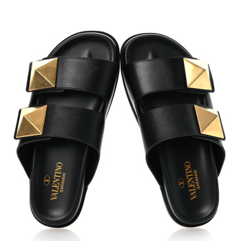 VALENTINO GARAVANI Calfskin Roman Stud Slide Sandals 37 Black