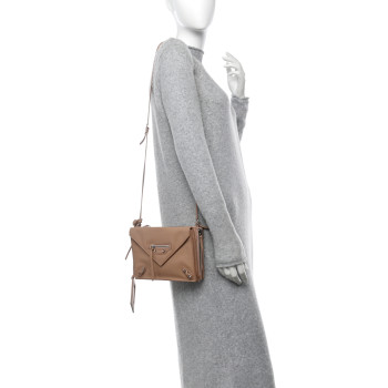BALENCIAGA Veau Papier Classic Silver Hardware Triple XS Zip Around Crossbody Rose Des Sables
