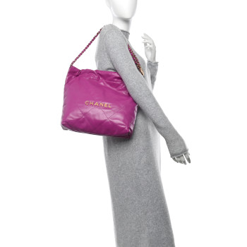 CHANEL Shiny Calfskin Quilted Small Chanel 22 Purple