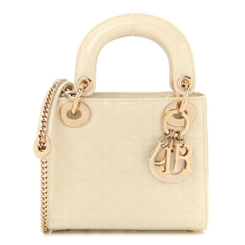 CHRISTIAN DIOR Patent Cannage Mini Lady Dior Ivory