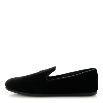 PRADA Velvet Mens Slip On Loafers 8 Black