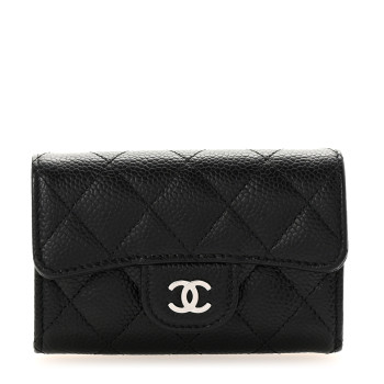 CHANEL Caviar Quilted Flap Card Holder Wallet Black Black