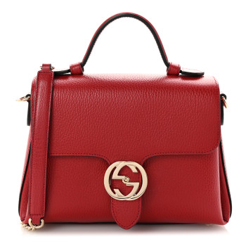 GUCCI Dollar Calfskin Interlocking G Top Handle Shoulder Bag Red