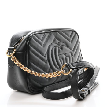 GUCCI Calfskin Matelasse Small GG Marmont Chain Shoulder Bag Black