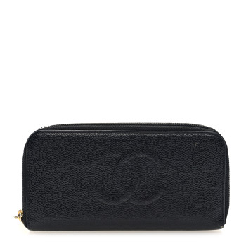 CHANEL Caviar Large Timeless CC Zip Around Wallet Black