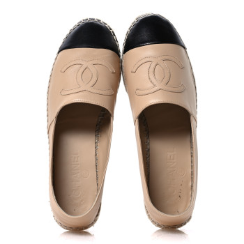 CHANEL Lambskin CC Espadrilles 39 Beige Black