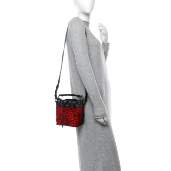 SAINT LAURENT Calf Hair Calfskin Leopard Print Small Emmanuelle Bucket Bag Red