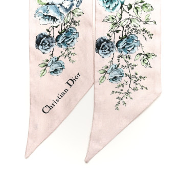 CHRISTIAN DIOR Silk Twill D-Floral Mitzah Scarf Pink Blue
