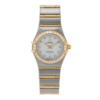 OMEGA Stainless Steel 18K Yellow Gold Diamond Bezel Mother of Pearl 22mm Constellation Quartz Watch 1267.70.00
