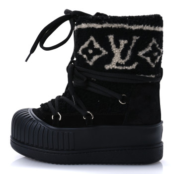LOUIS VUITTON Suede Shearling Polar Flat Half Boots 36 Black