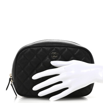 CHANEL Caviar Quilted Medium Curvy Pouch Cosmetic Case Black
