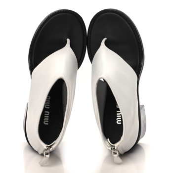 MIU MIU Calfskin Thong Ankle Booties 38.5 White Black