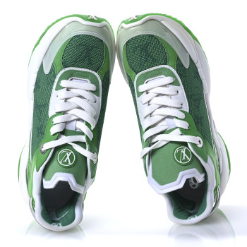 LOUIS VUITTON Monogram Calfskin Run 55 Sneakers 36 White Green