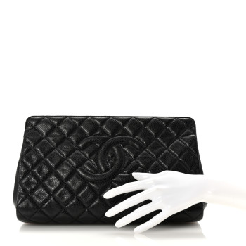 CHANEL Caviar Quilted CC Large Clutch Black
