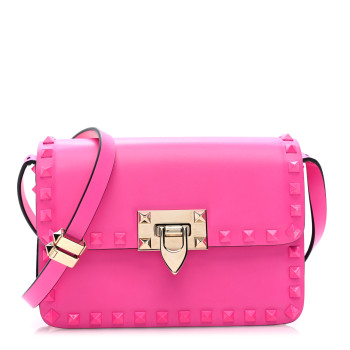 VALENTINO GARAVANI Smooth Calfskin Enamel Tonal Small Rockstud23 Shoulder Bag Pink PP