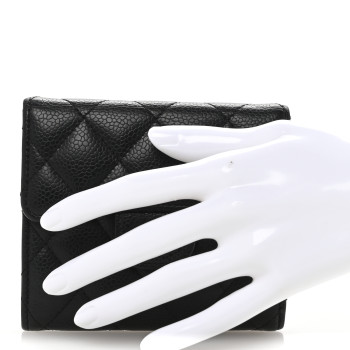 CHANEL Caviar Quilted Compact Flap Wallet Black