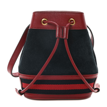 GUCCI Suede Patent Web Mini Ophidia Bucket Bag Hibiscus Red Blue