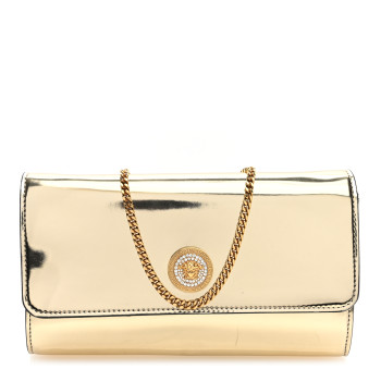 VERSACE Metallic Calfskin Crystal Medusa Wallet On Chain Gold