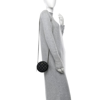 CHANEL Caviar Quilted Round Clutch With Chain Black