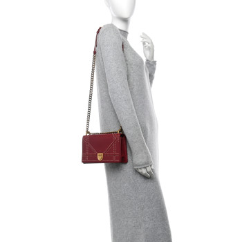 CHRISTIAN DIOR Calfskin Studded Small Diorama Flap Bag Burgundy