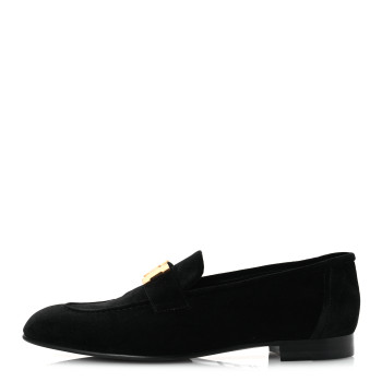 HERMES Velvet Womens Paris Loafers 38.5 Black