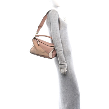 LOEWE Calfskin Suede Medium Puzzle Bag Blush