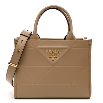 PRADA Soft Calfskin Triangolo Symbole Embossed Mini Tote Sabbia