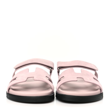 HERMES Suede Goatskin Womens Chypre Sandals 41 Rose Porcelaine