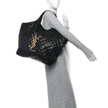 SAINT LAURENT Lambskin Quilted Maxi Icare Shopping Tote Black