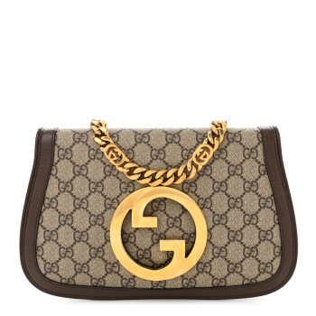 GUCCI GG Supreme Monogram Textured Dollar Calfskin Blondie Chain Shoulder Flap Bag Beige Ebony New Acero