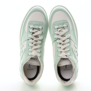 CHANEL Cotton Sneakers 40.5 Light Turquoise White