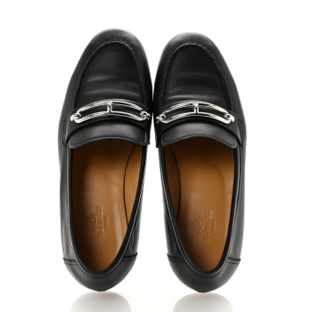 HERMES Calfskin Womens Colette Loafers 36 Black